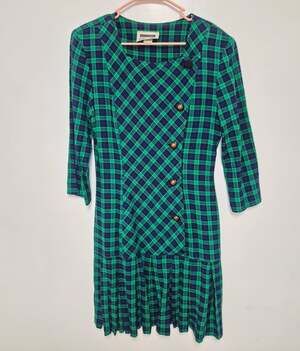 Vintage Lois Snyder Dani Max Plaid Drop Waist Midi Dress sz 8